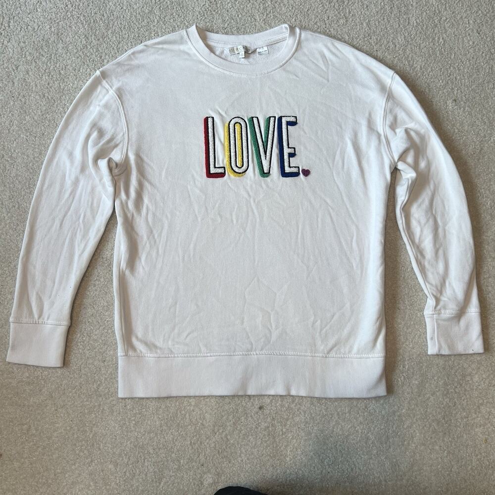 Shiraleah Sweatshirt LOVE Rainbow Embroidered Pullover Crewneck White Size Small